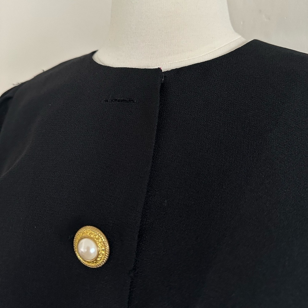 Vintage 80s 90s Karin Stevens Dress Pearl Button Black Sheer Midi Rockabilly Sm - Picture 4 of 15